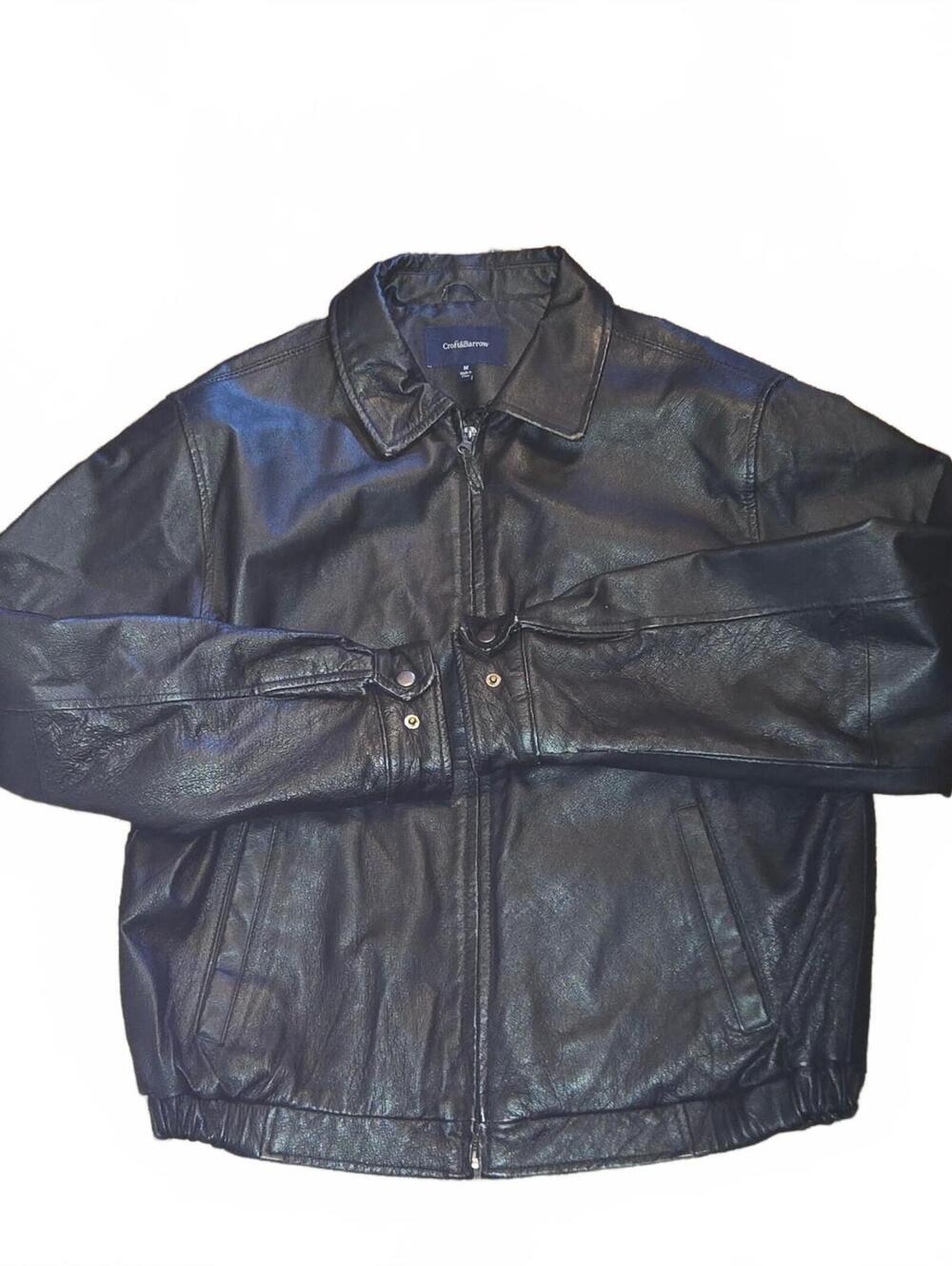 Croft & Barrow Black Casual Classic Bomber Leather Jacket Vintage 90s Moto